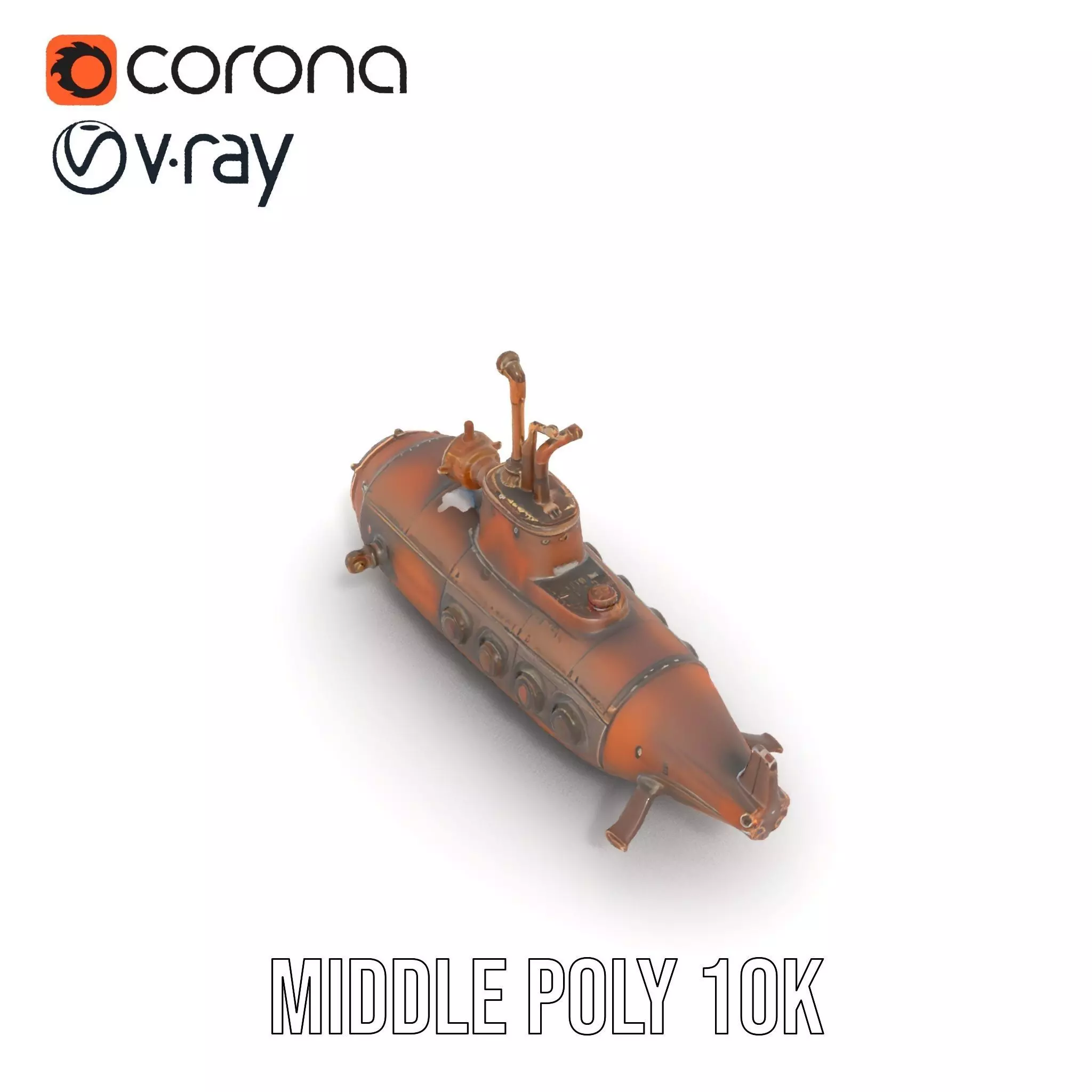 Steampunk Submarine Bronze model pack Low-poly 3D model_17