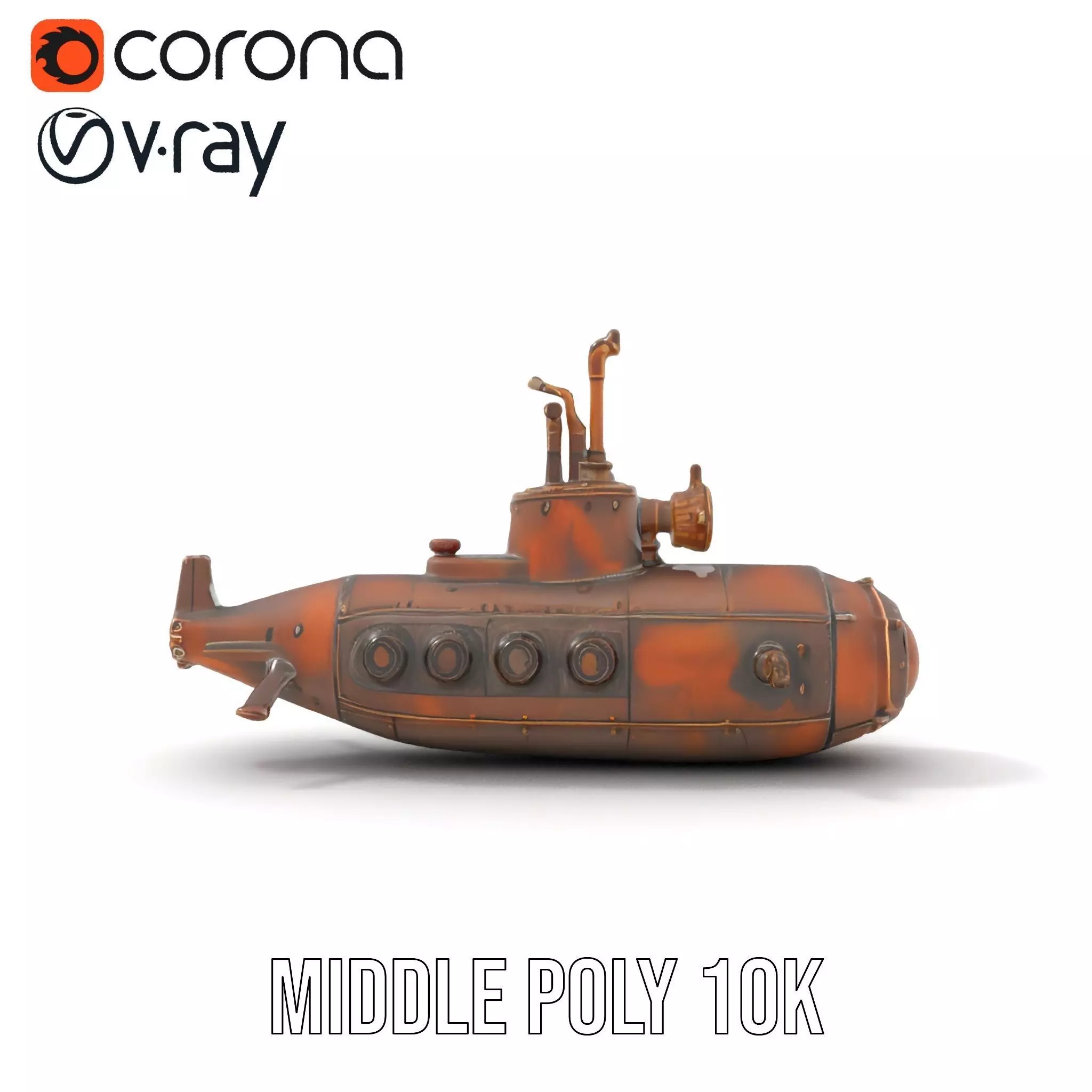 Steampunk Submarine Bronze model pack Low-poly 3D model_28