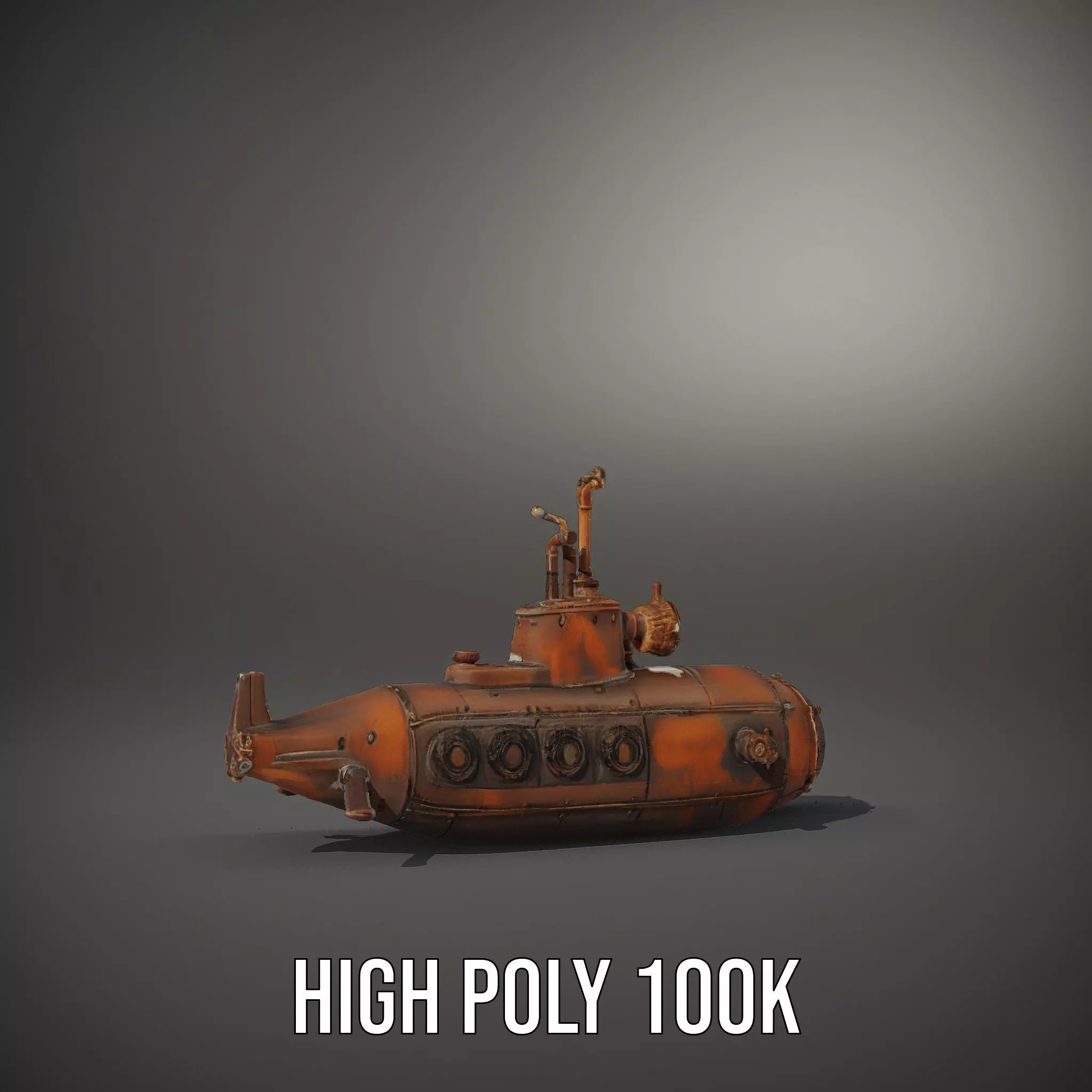 Steampunk Submarine Bronze model pack Low-poly 3D model_9