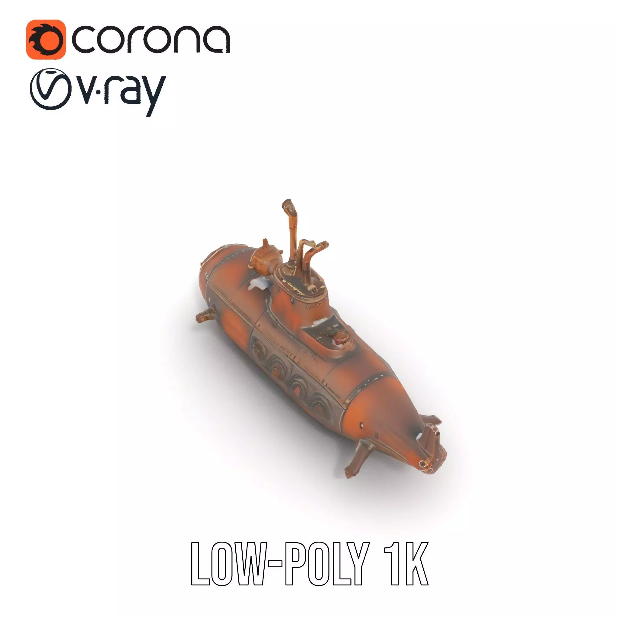 Steampunk Submarine Bronze model pack Low-poly 3D model_8