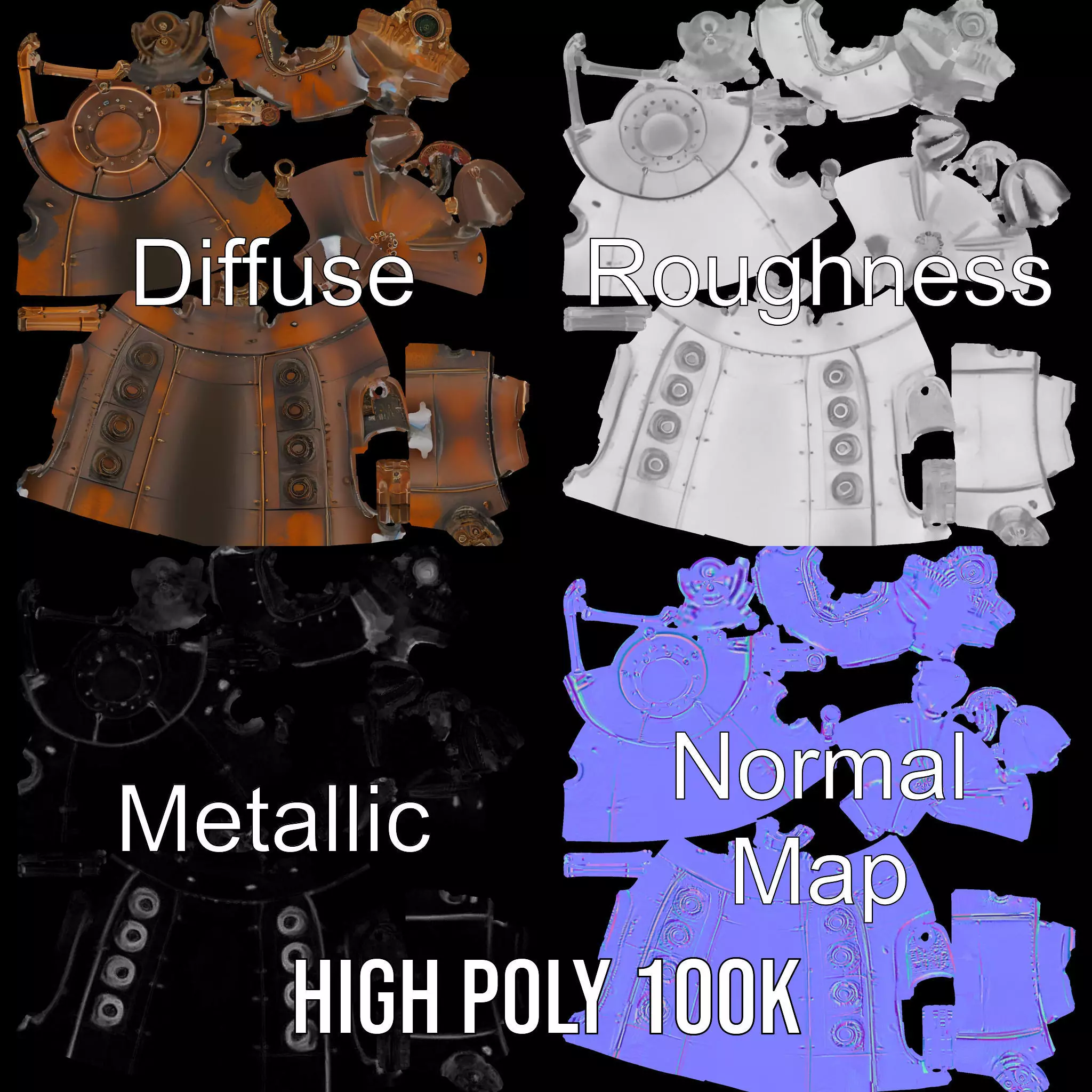 Steampunk Submarine Bronze model pack Low-poly 3D model_4