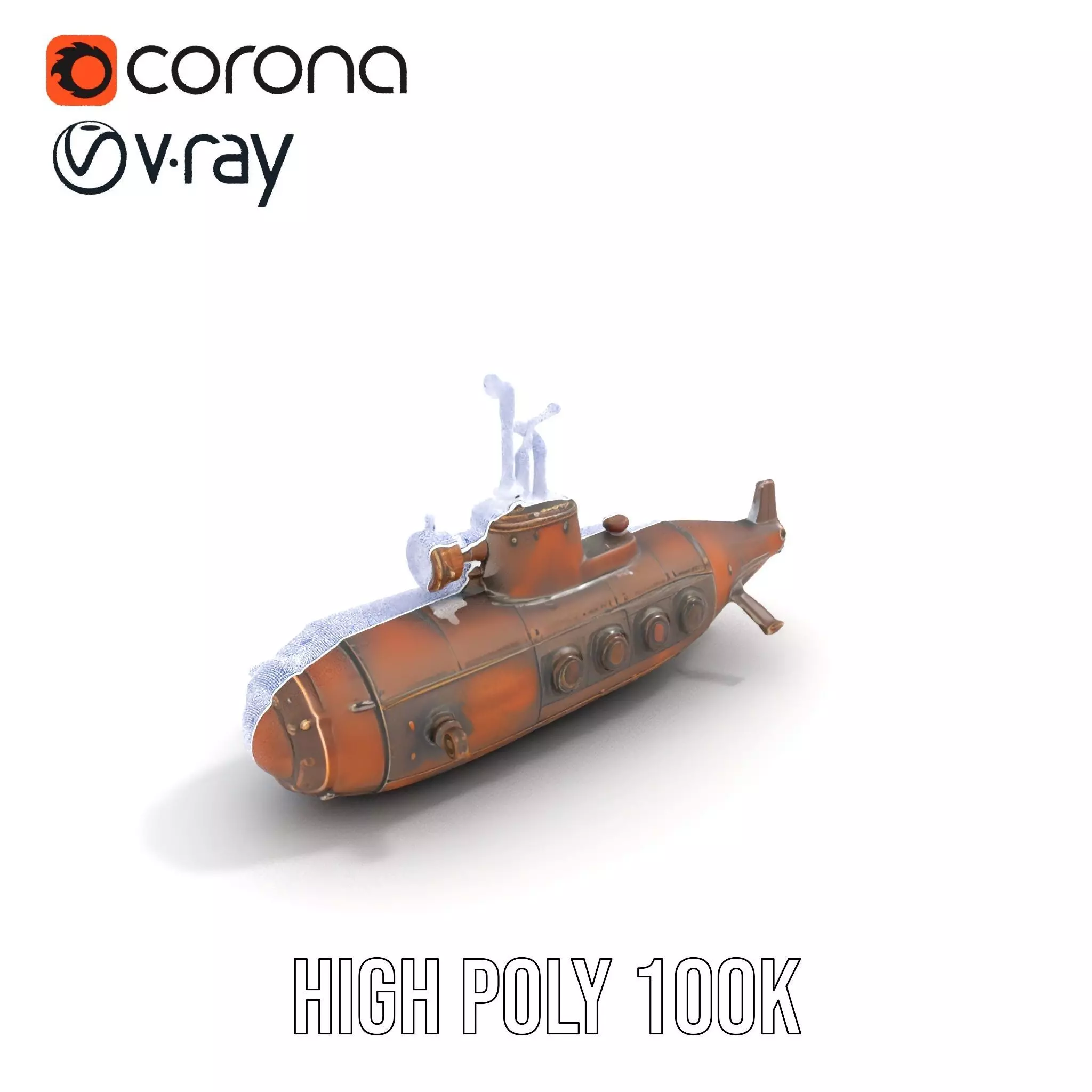 Steampunk Submarine Bronze model pack Low-poly 3D model_33