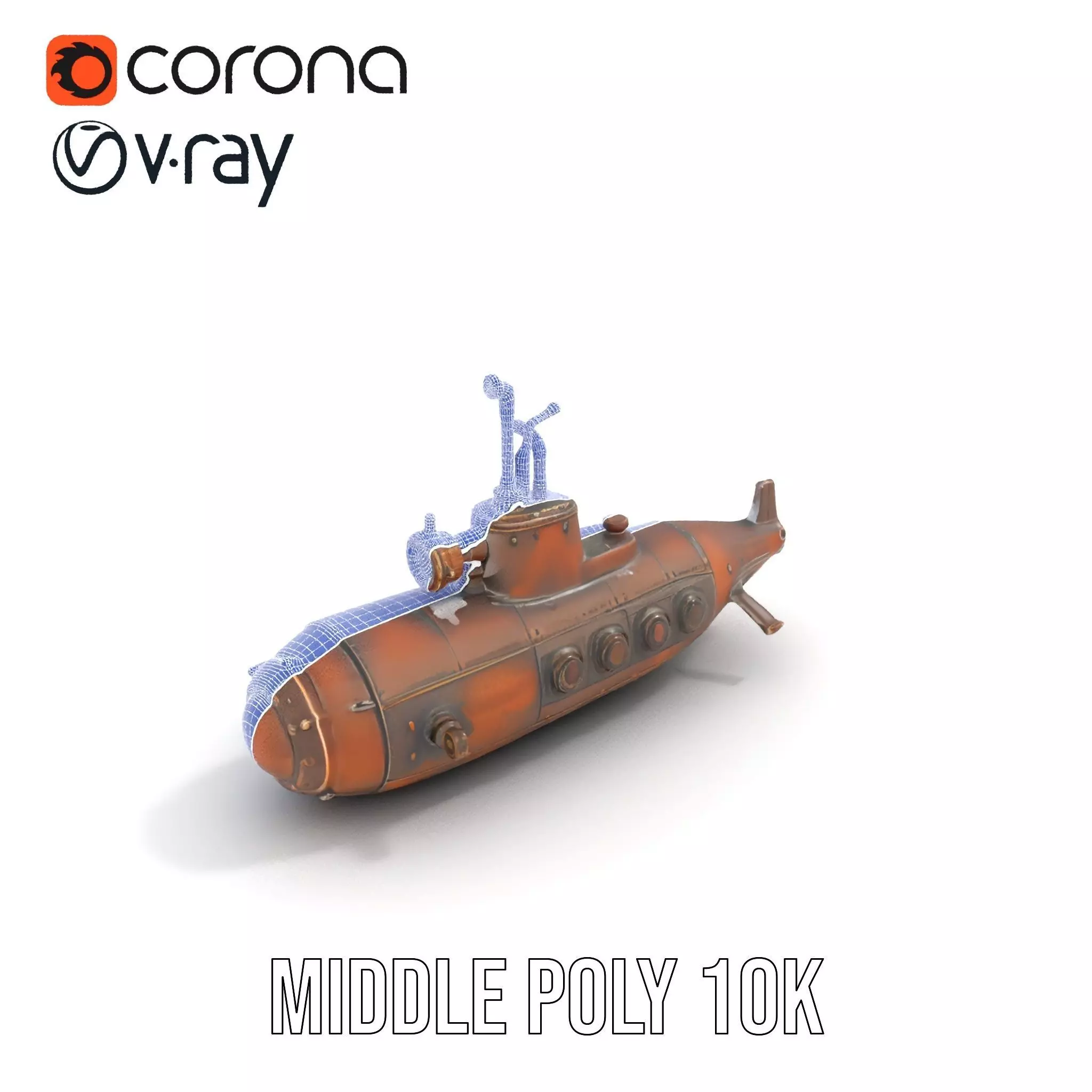Steampunk Submarine Bronze model pack Low-poly 3D model_12