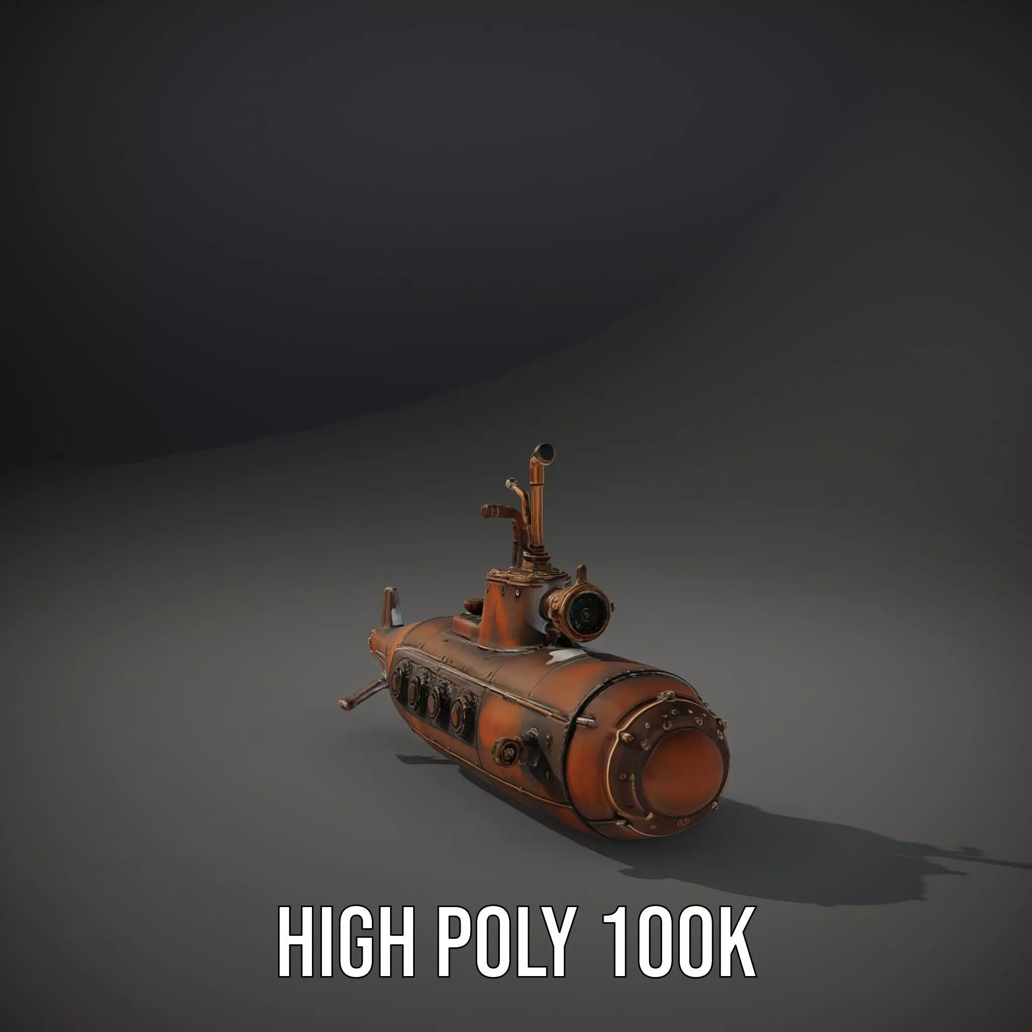 Steampunk Submarine Bronze model pack Low-poly 3D model_11