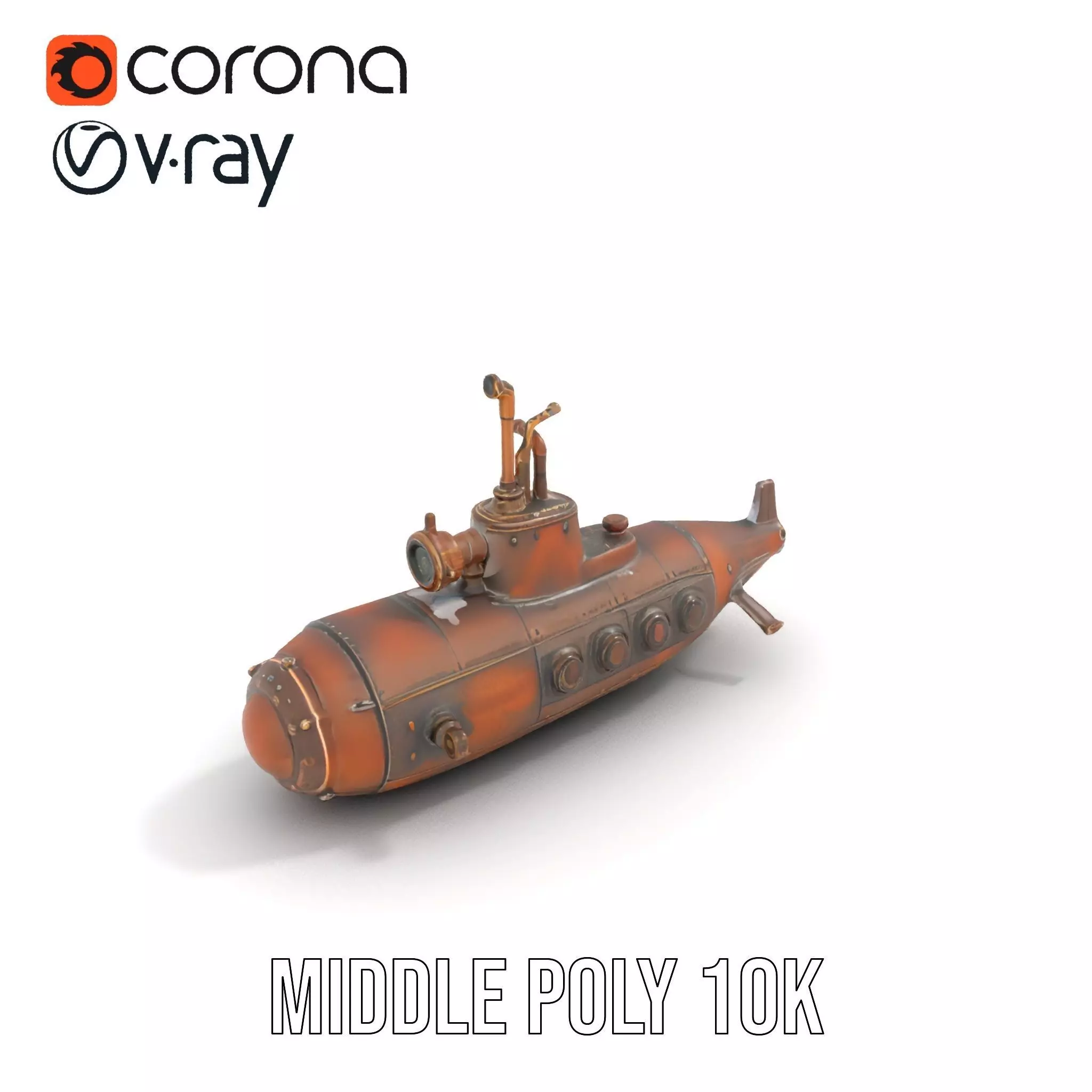 Steampunk Submarine Bronze model pack Low-poly 3D model_7