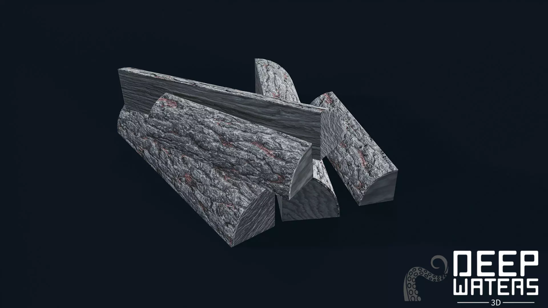 Burned Log Pile - PBR Game Ready Low-poly 3D model