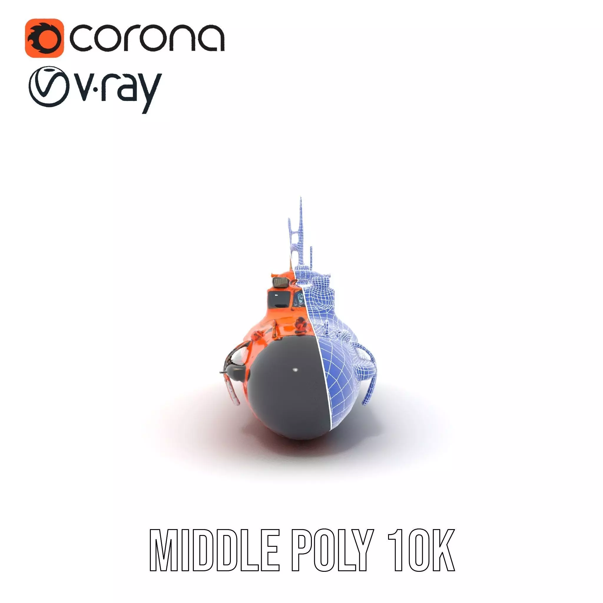 Bright Orange Submarine model pack Low-poly 3D model_30