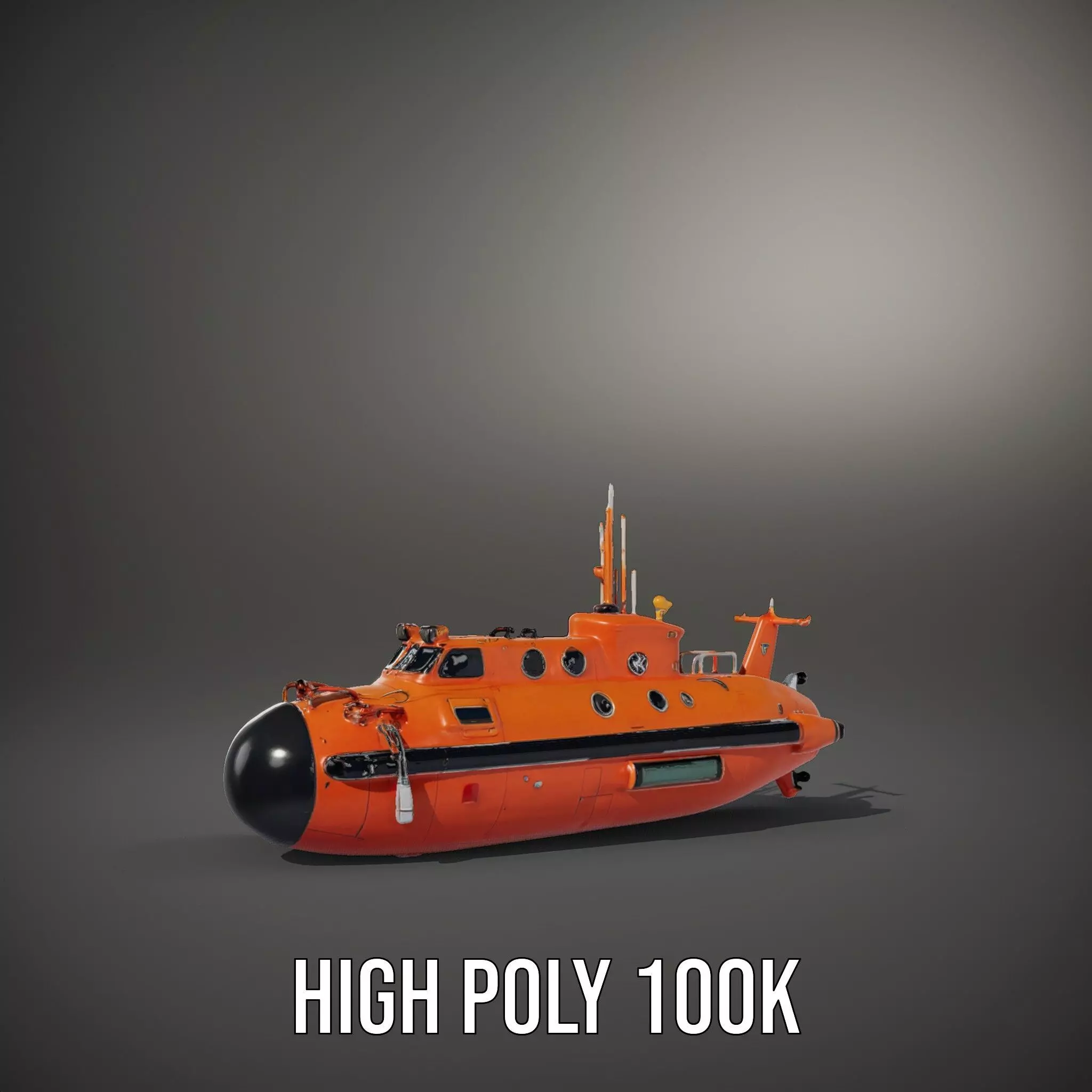 Bright Orange Submarine model pack Low-poly 3D model_13