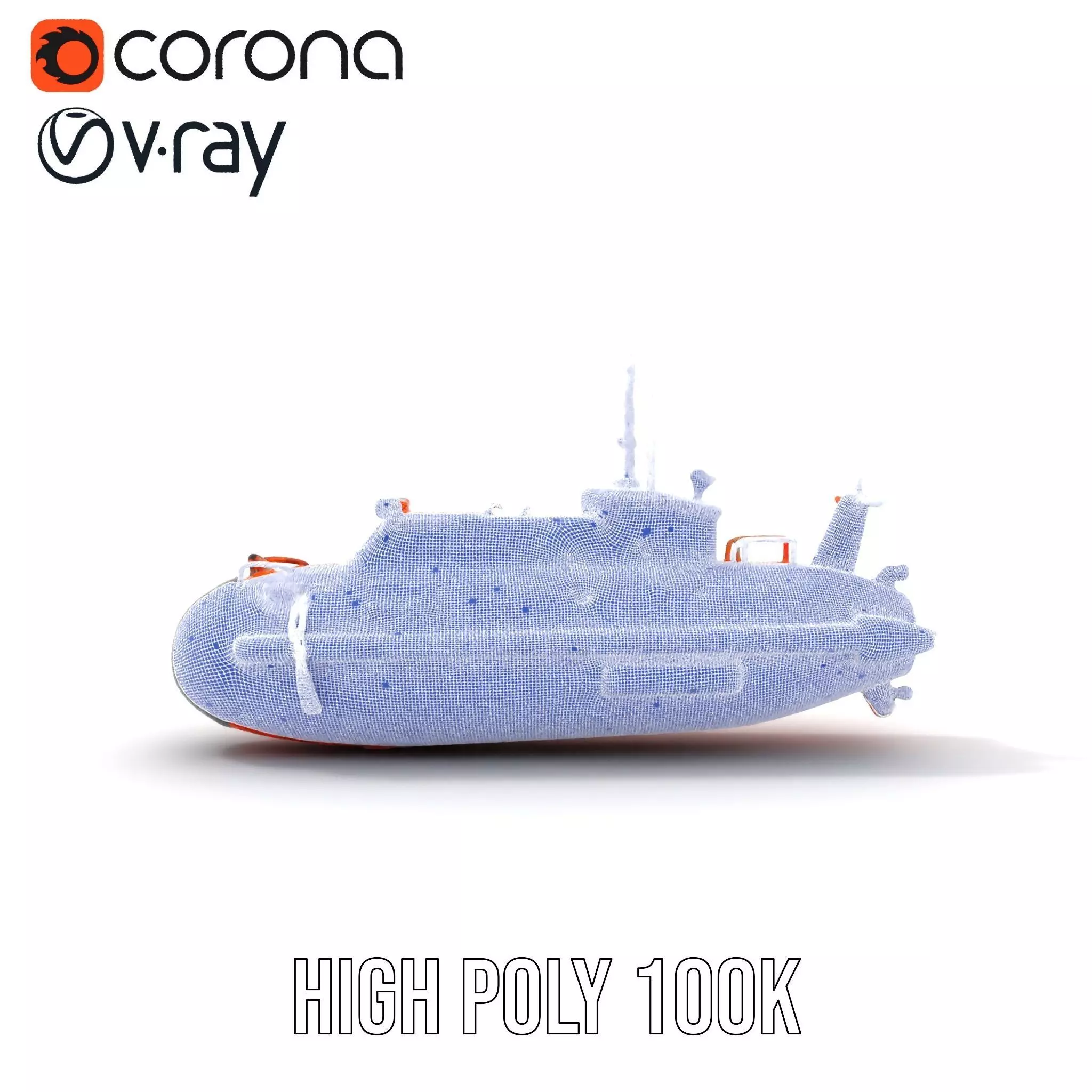Bright Orange Submarine model pack Low-poly 3D model_34