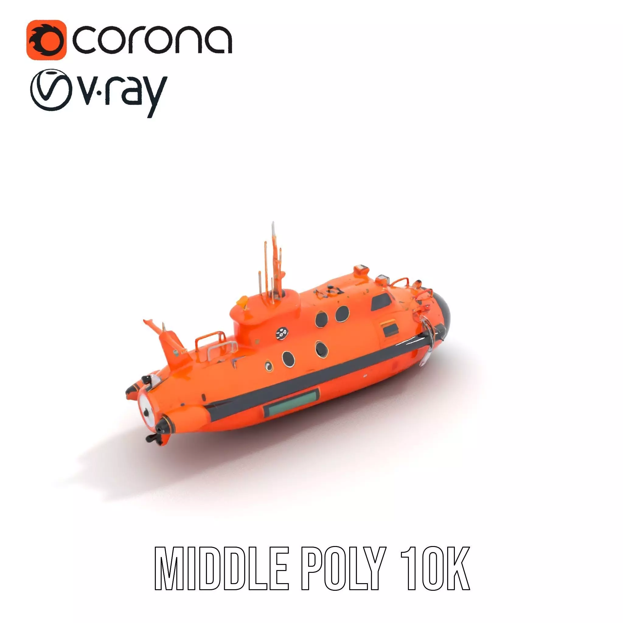 Bright Orange Submarine model pack Low-poly 3D model_16