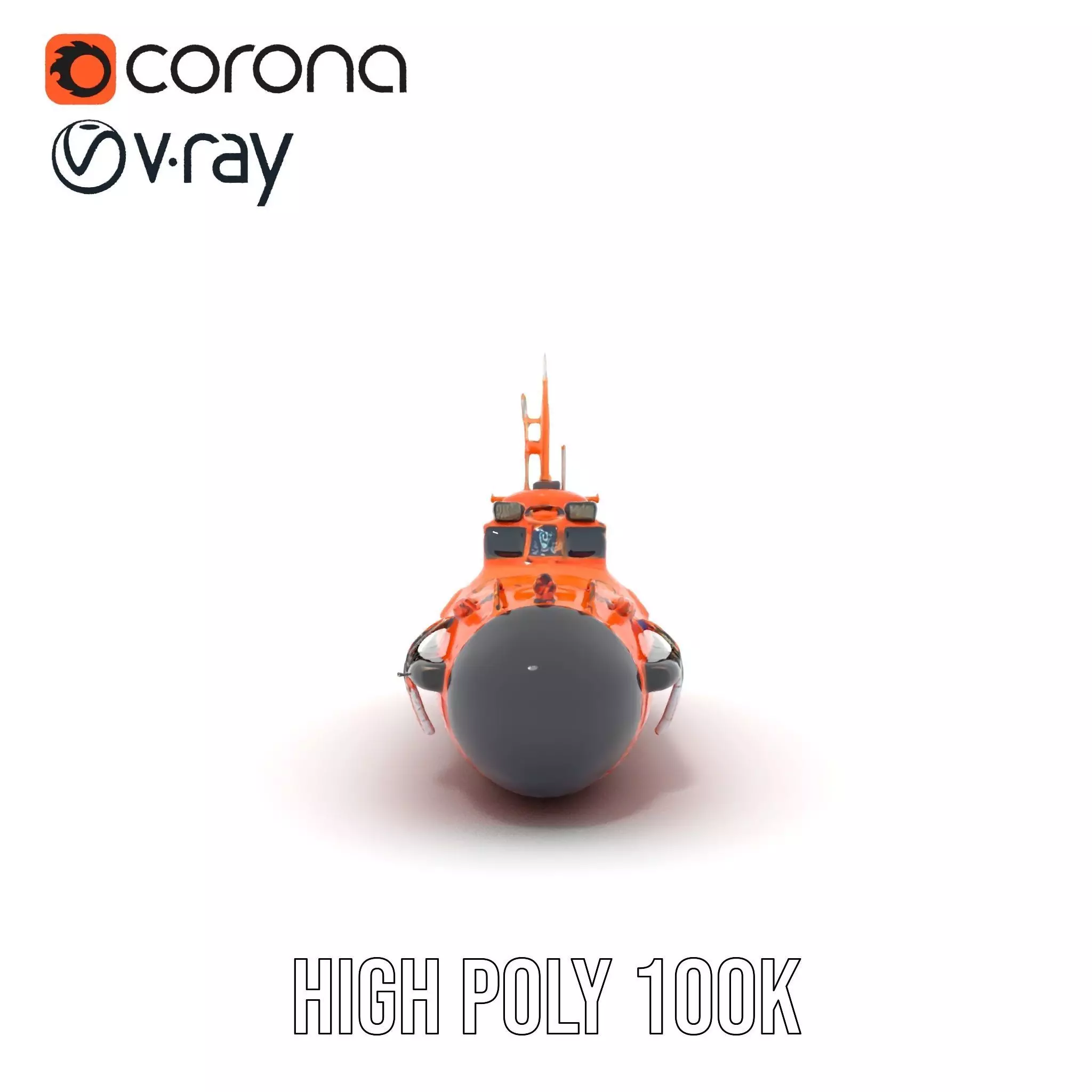Bright Orange Submarine model pack Low-poly 3D model_27