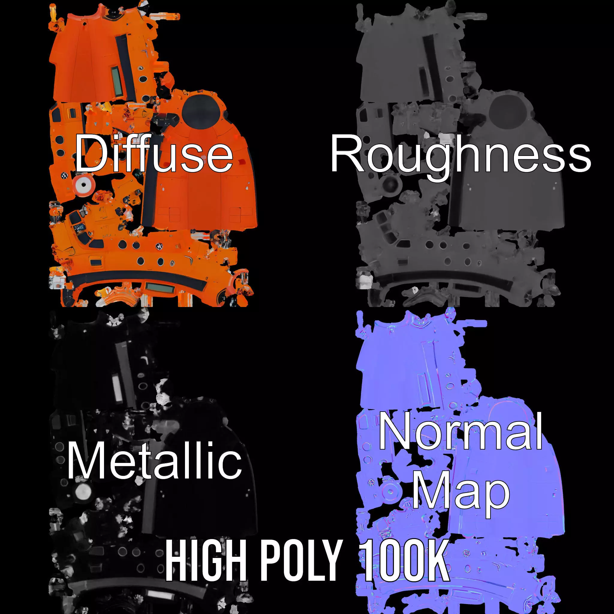 Bright Orange Submarine model pack Low-poly 3D model_4