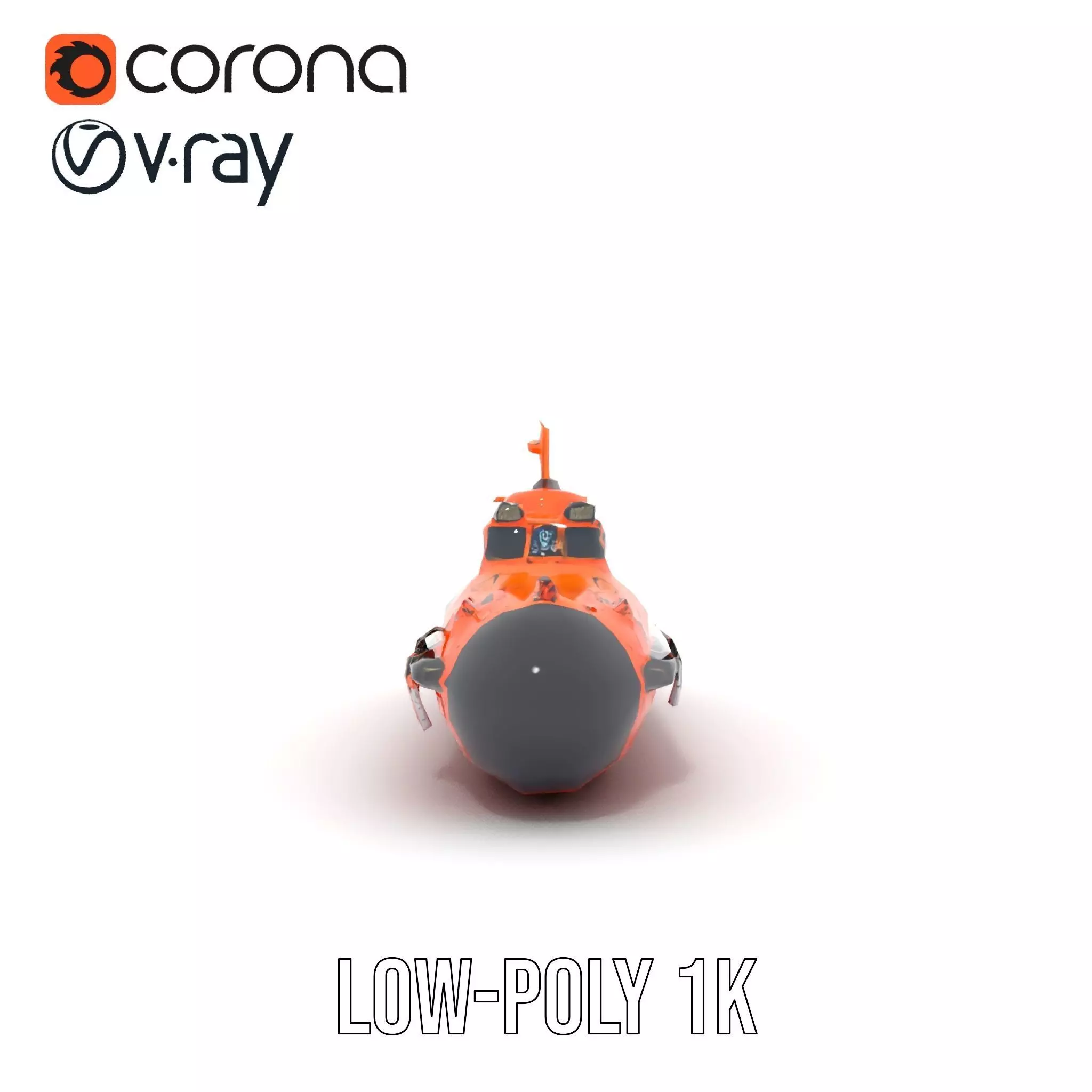 Bright Orange Submarine model pack Low-poly 3D model_10