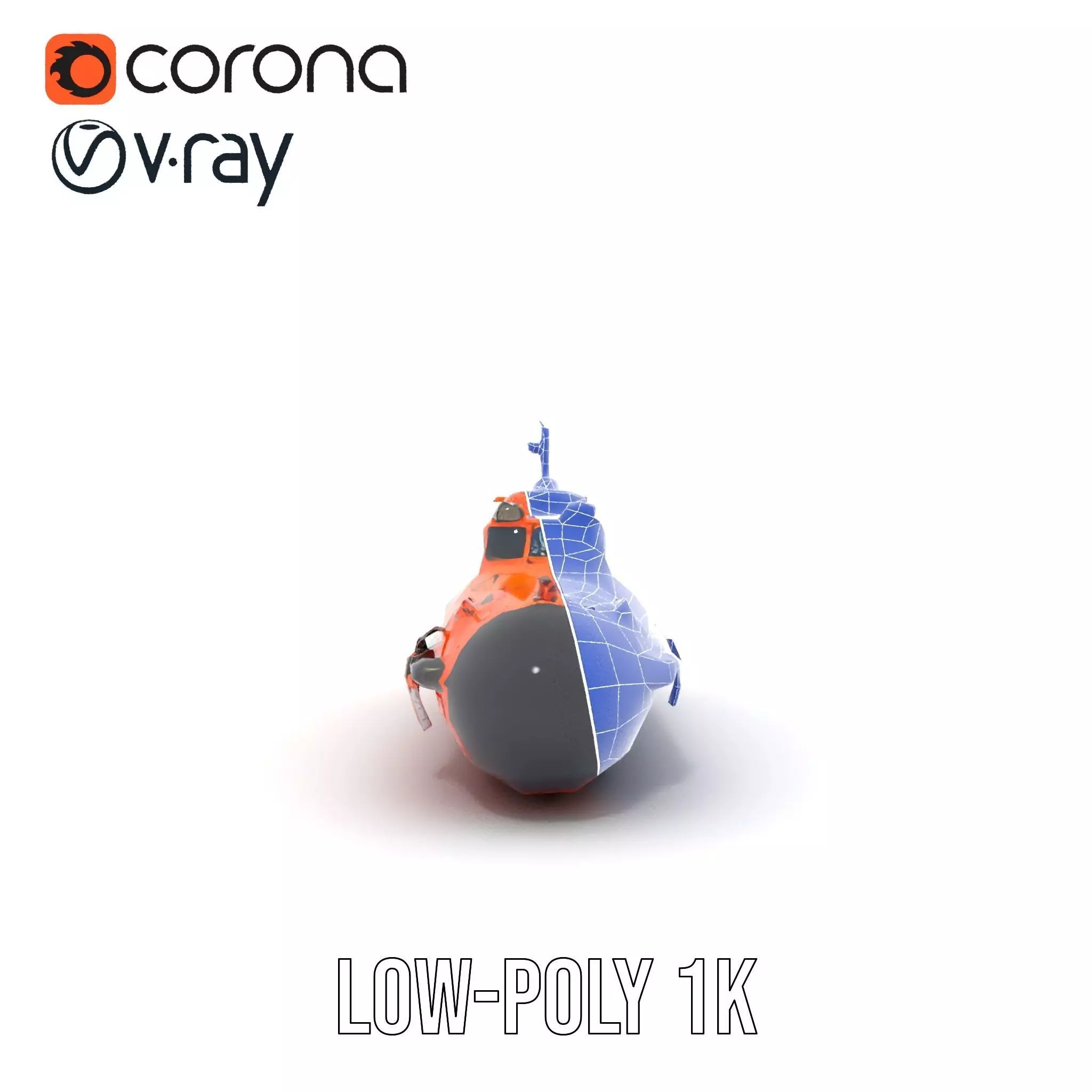 Bright Orange Submarine model pack Low-poly 3D model_29