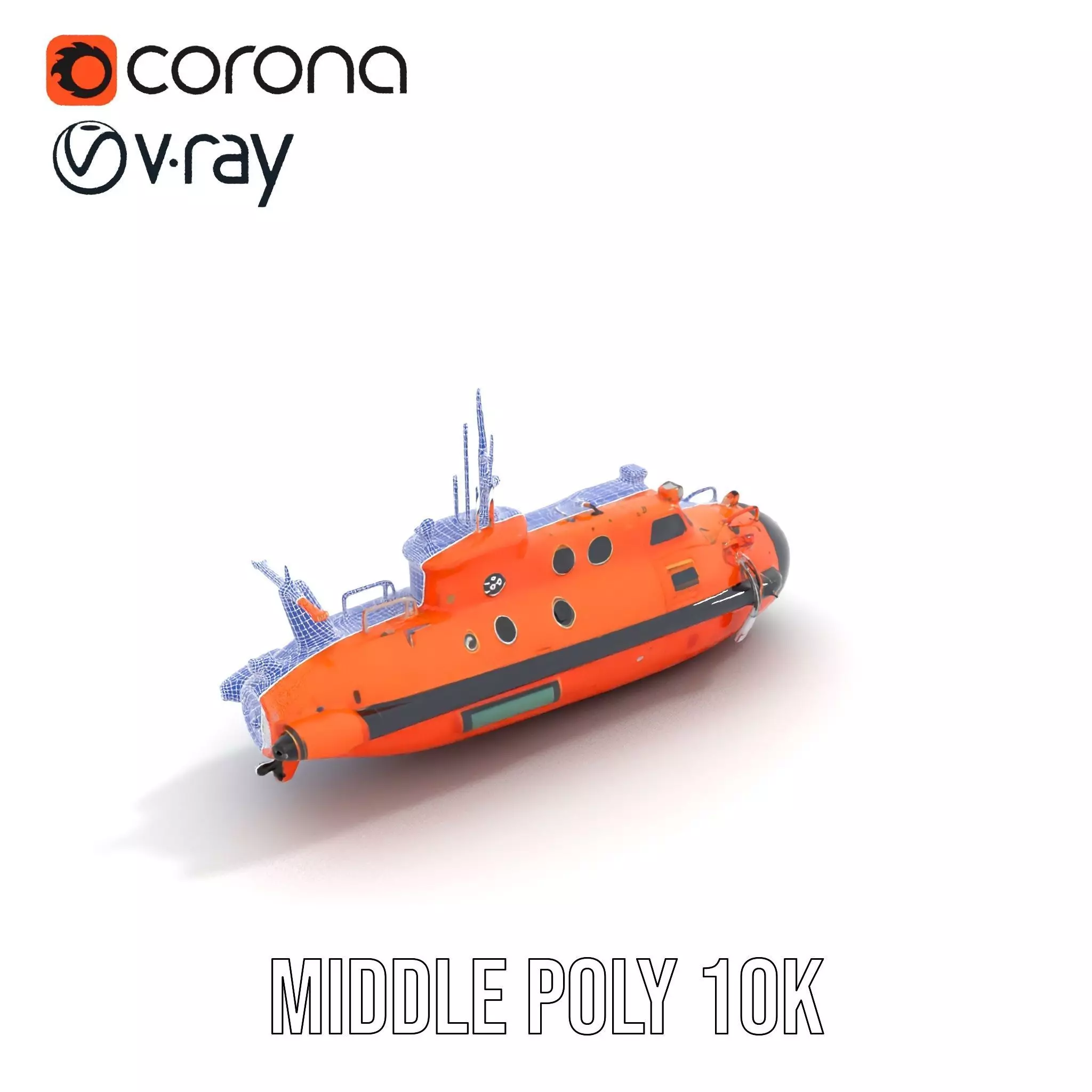 Bright Orange Submarine model pack Low-poly 3D model_22