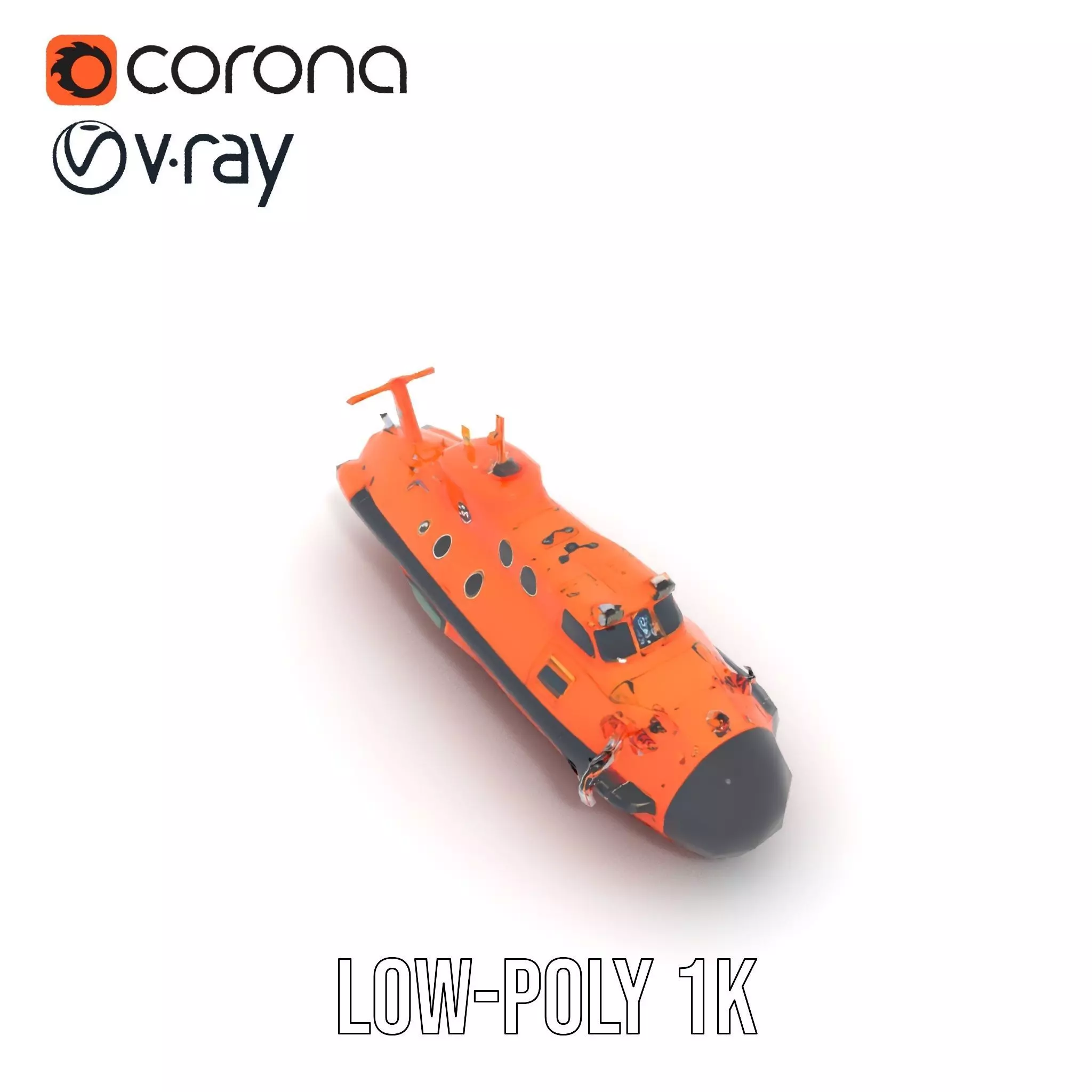 Bright Orange Submarine model pack Low-poly 3D model_15
