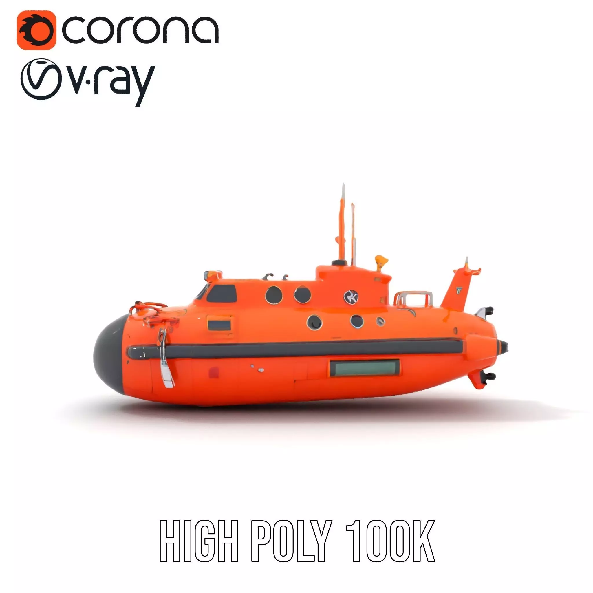 Bright Orange Submarine model pack Low-poly 3D model_18