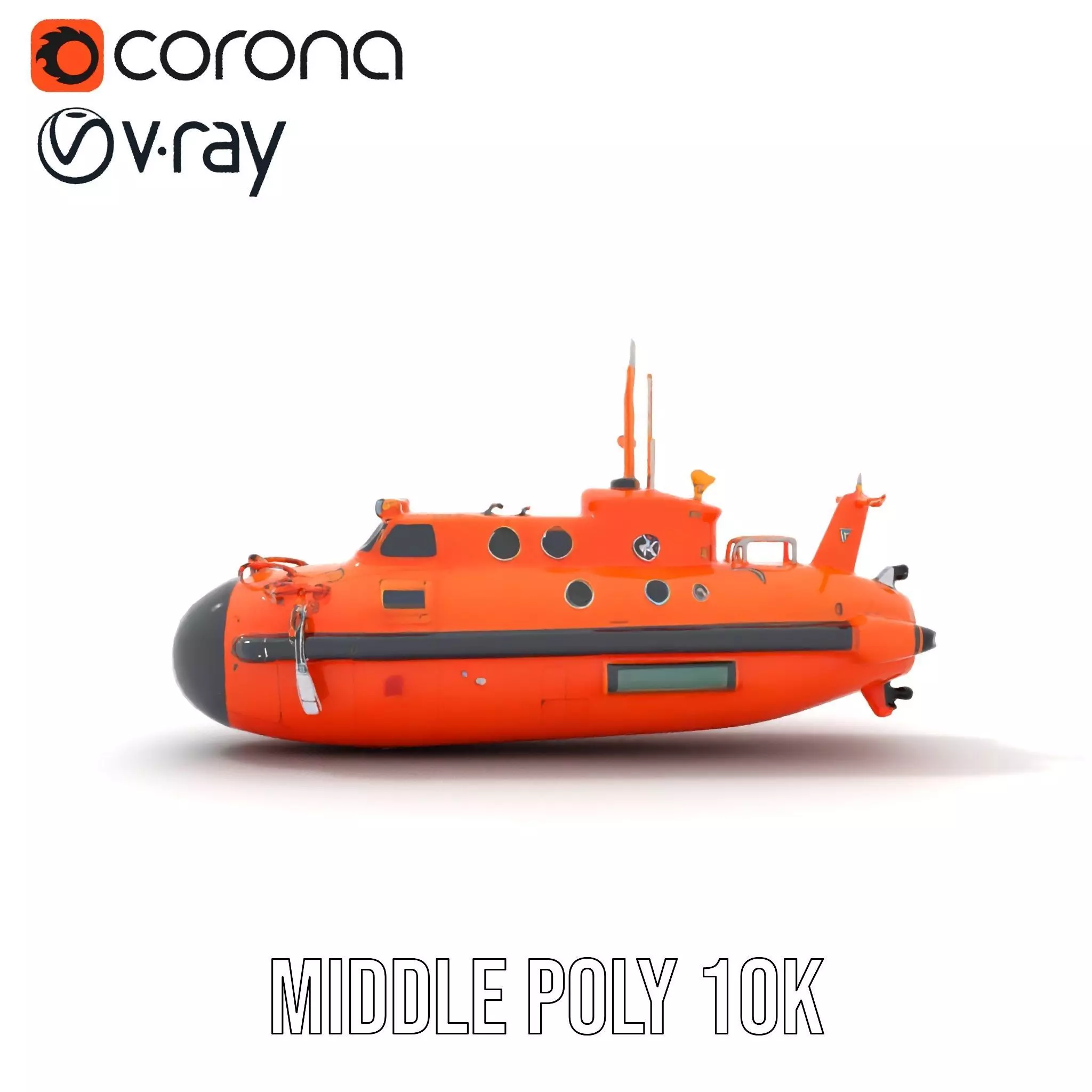 Bright Orange Submarine model pack Low-poly 3D model_7
