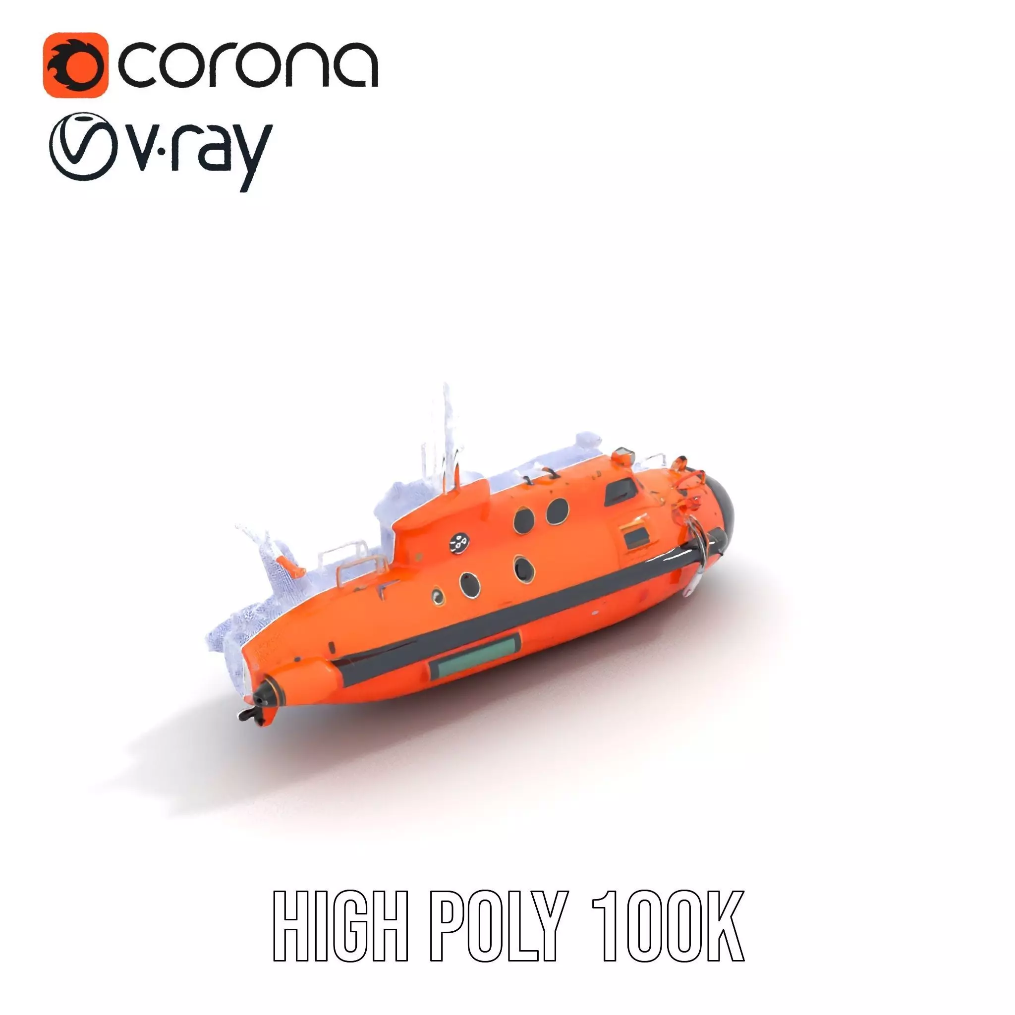 Bright Orange Submarine model pack Low-poly 3D model_21