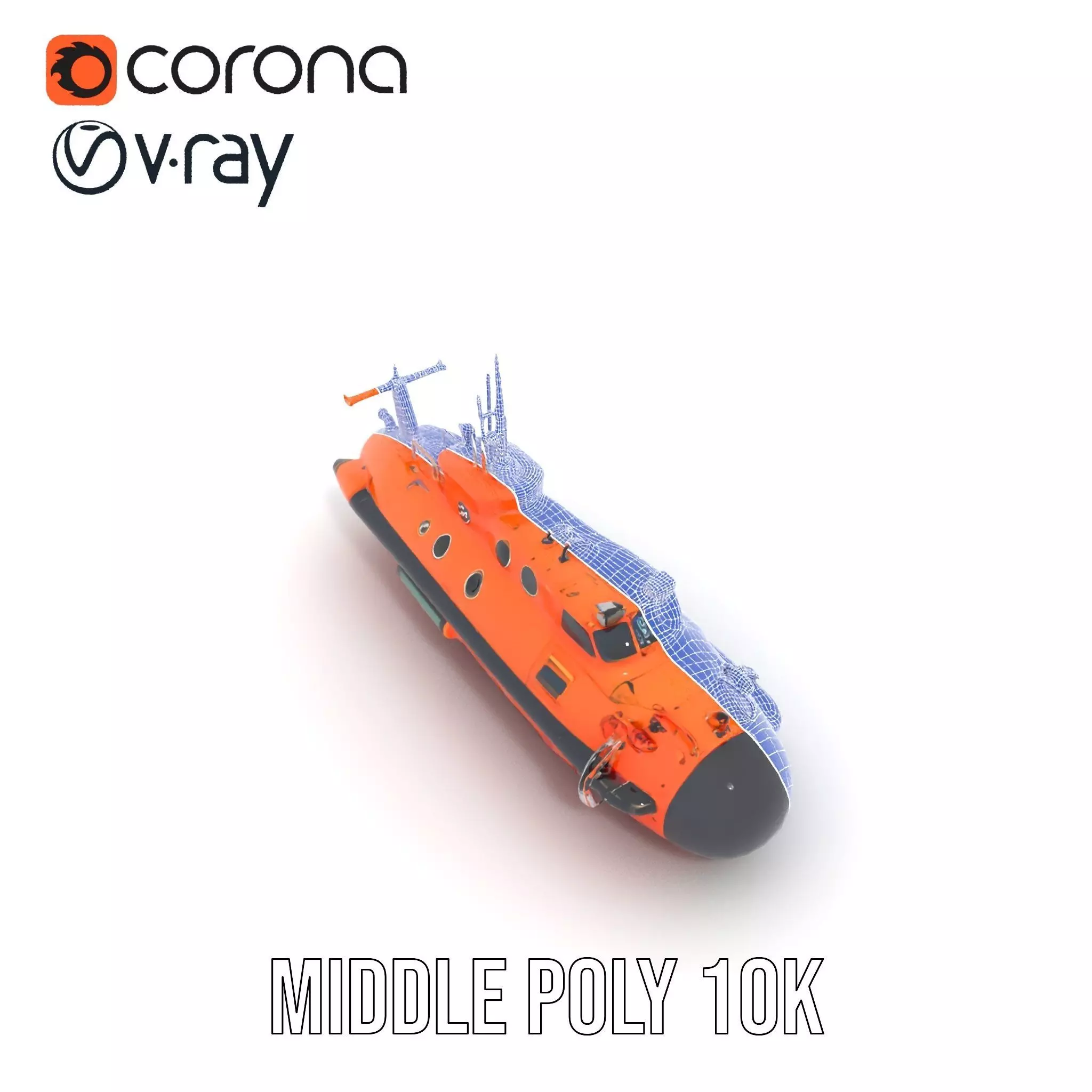 Bright Orange Submarine model pack Low-poly 3D model_25