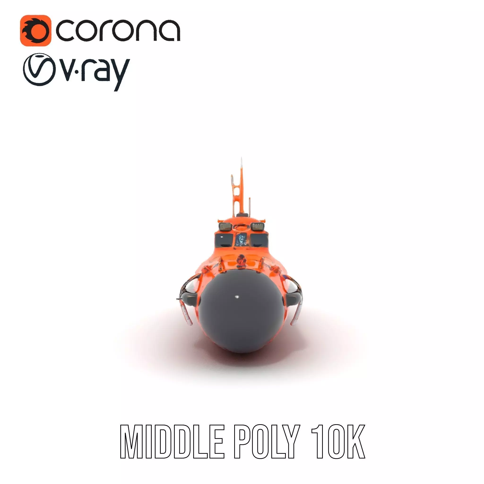 Bright Orange Submarine model pack Low-poly 3D model_14
