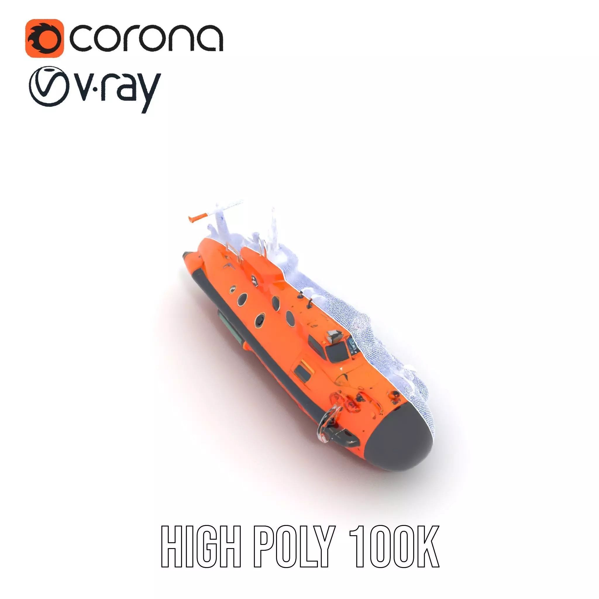 Bright Orange Submarine model pack Low-poly 3D model_33