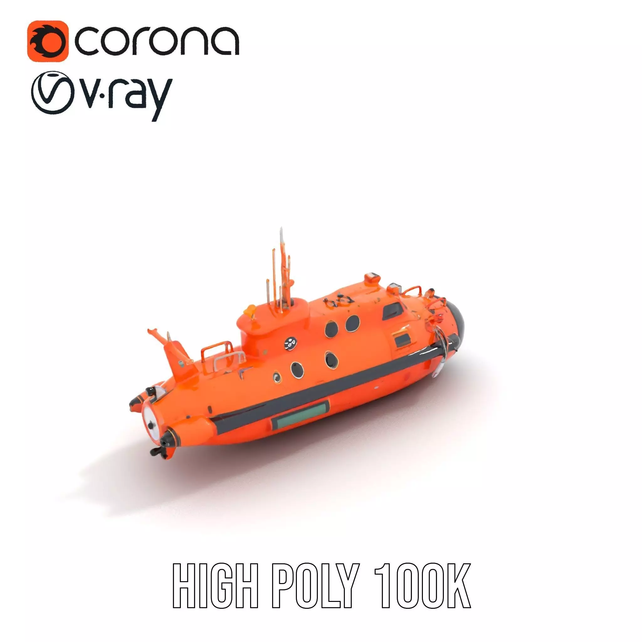 Bright Orange Submarine model pack Low-poly 3D model_24