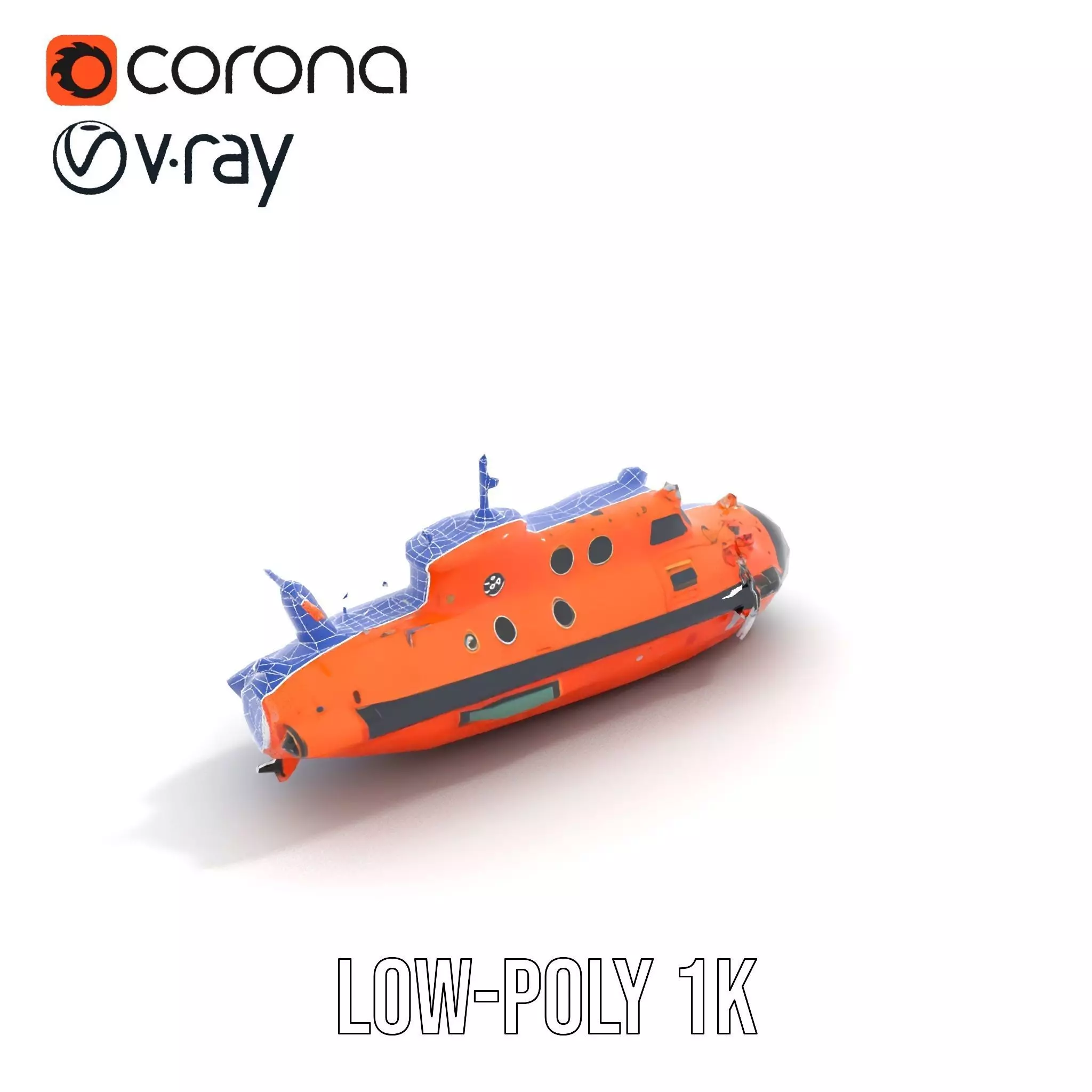 Bright Orange Submarine model pack Low-poly 3D model_26