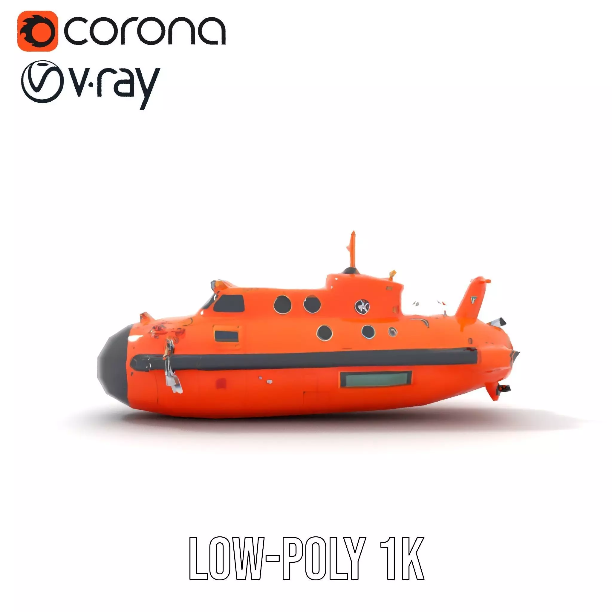 Bright Orange Submarine model pack Low-poly 3D model_12