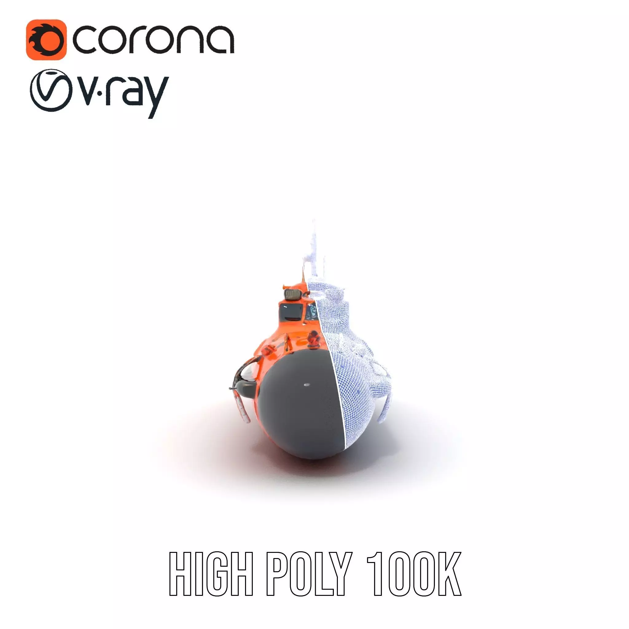 Bright Orange Submarine model pack Low-poly 3D model_35