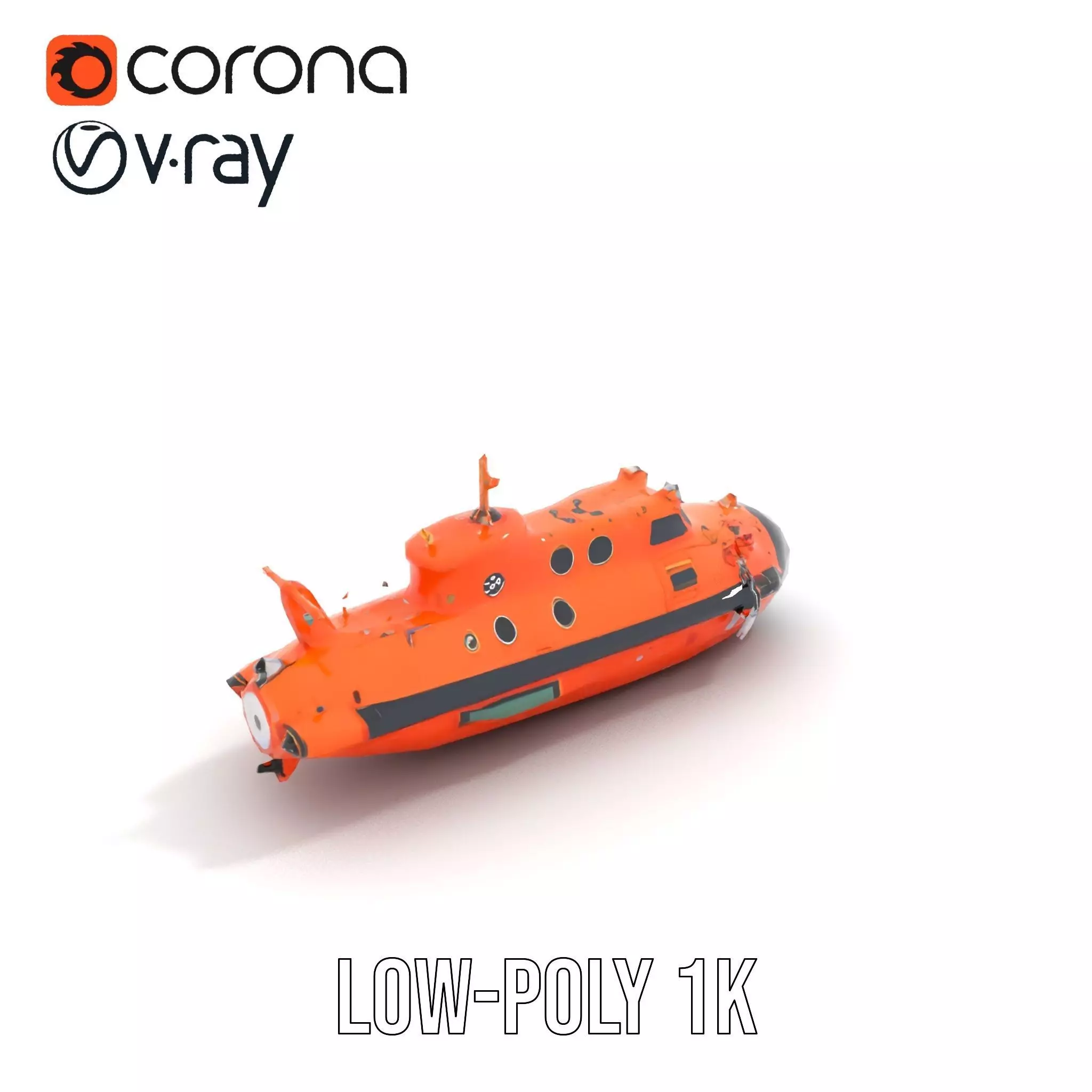 Bright Orange Submarine model pack Low-poly 3D model_17