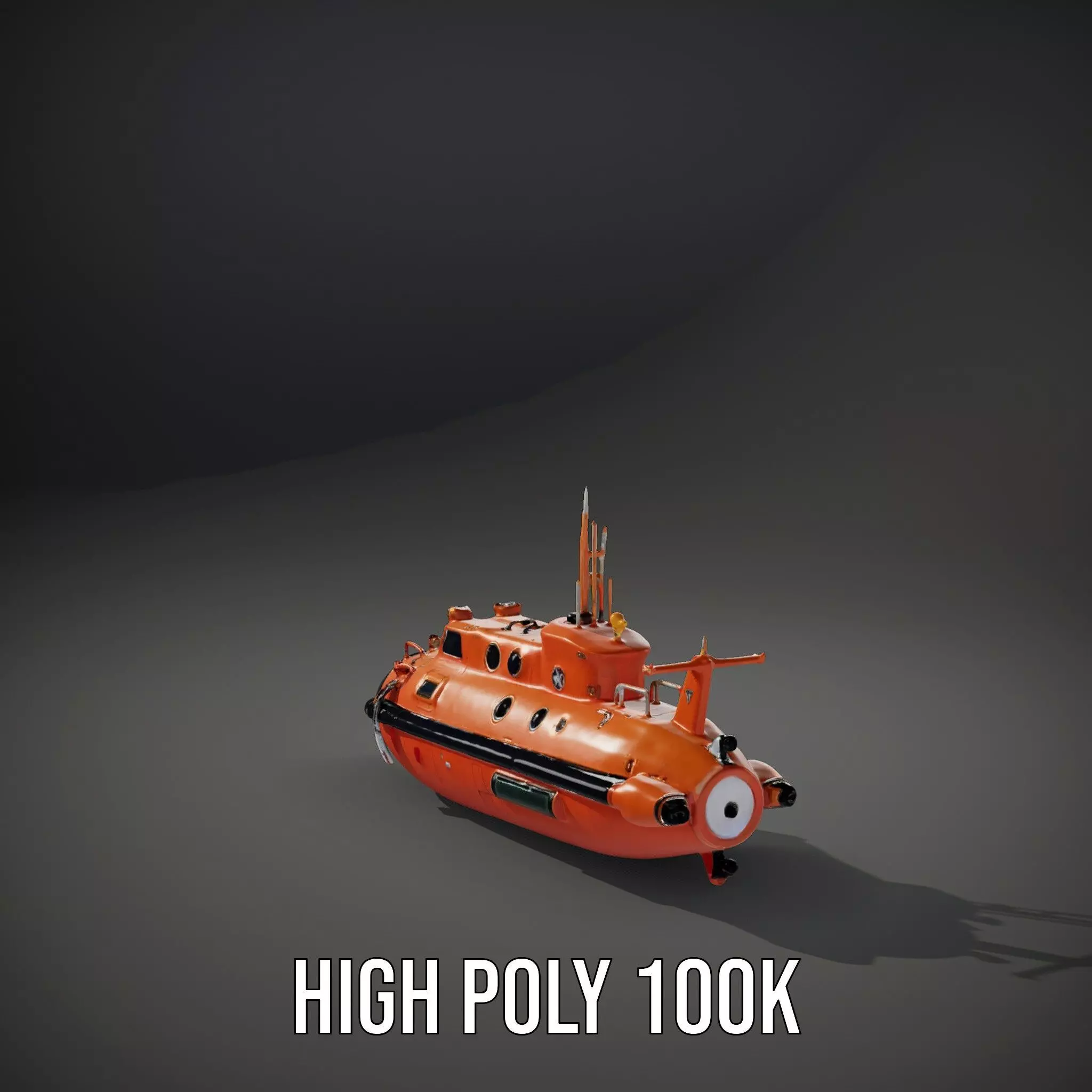 Bright Orange Submarine model pack Low-poly 3D model_9