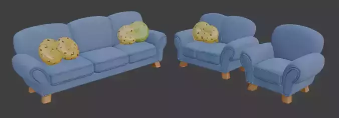 Cartoon style sofa set 3D model
