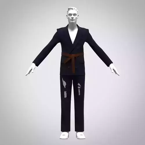 Mens belted suit blazer jacket 3d clothing Low-poly 3D model