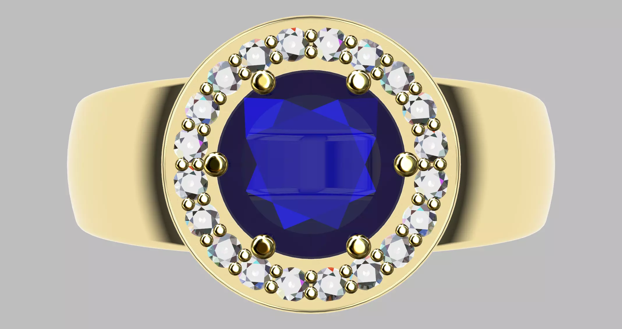 Ring With Blue Stone and small diamonds Free 3D print model