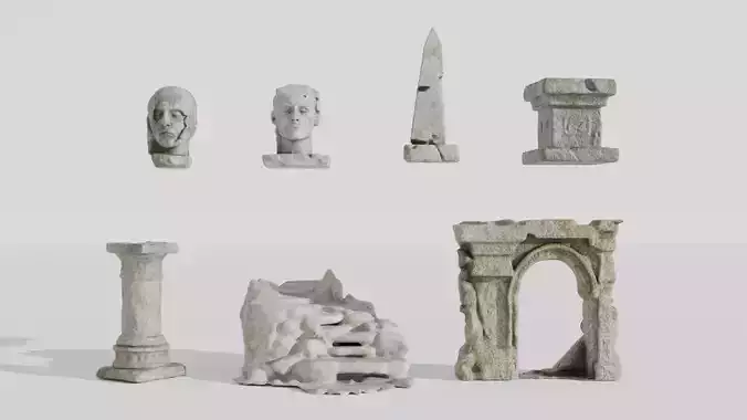 Ancient Ruined Architecture Pack 7 Stone Props