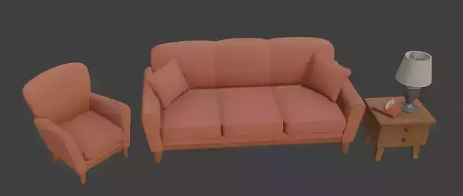 Cartoon style sofa set 3D model