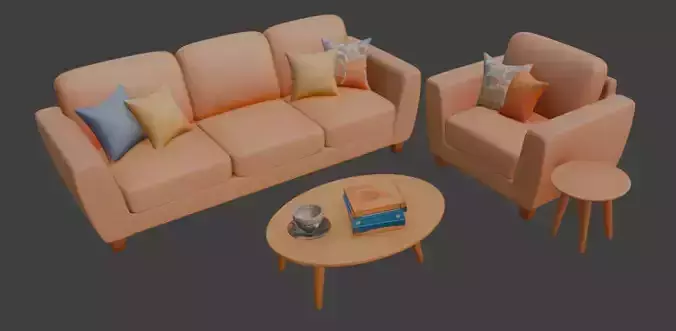Cartoon style sofa set 3D model