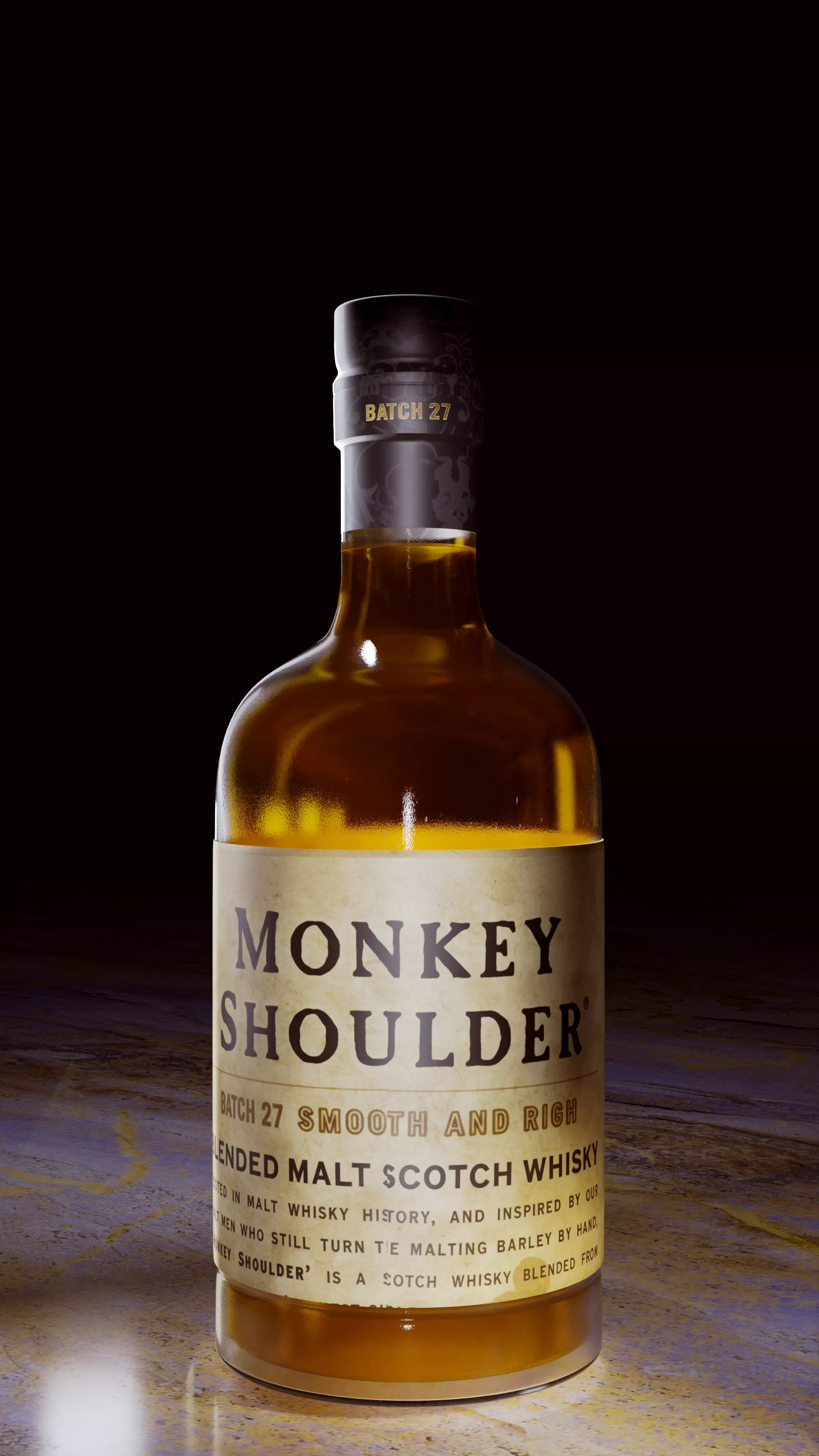 Whiskey Monkey Shoulder 3D Bottle Blender Cycles Low-poly 3D model