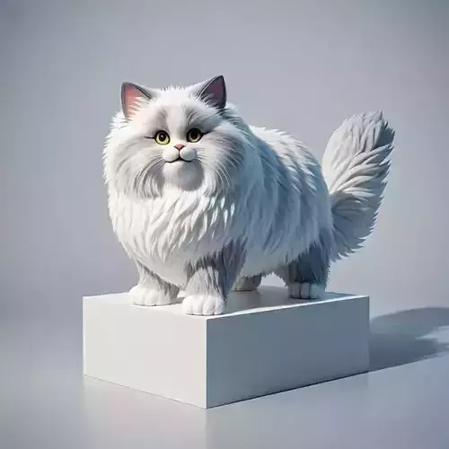 2454 Smiling Angora Cat on Pedestal  Color 3D Model