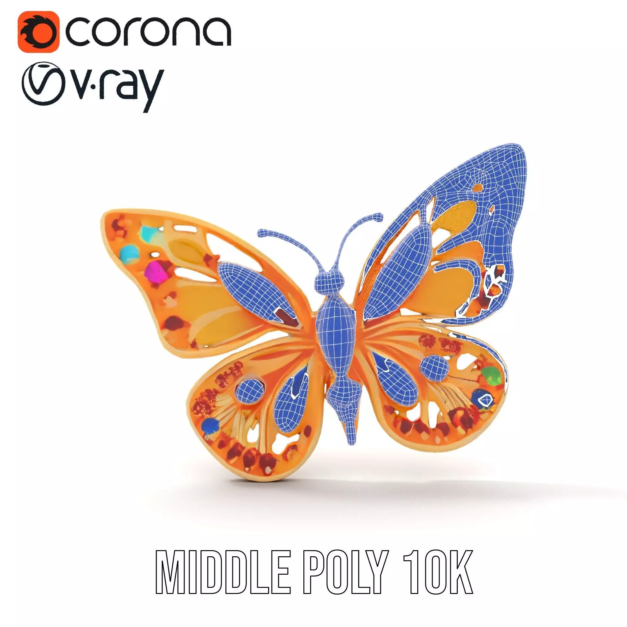 Colorful Gem Butterfly model pack Low-poly 3D model_16