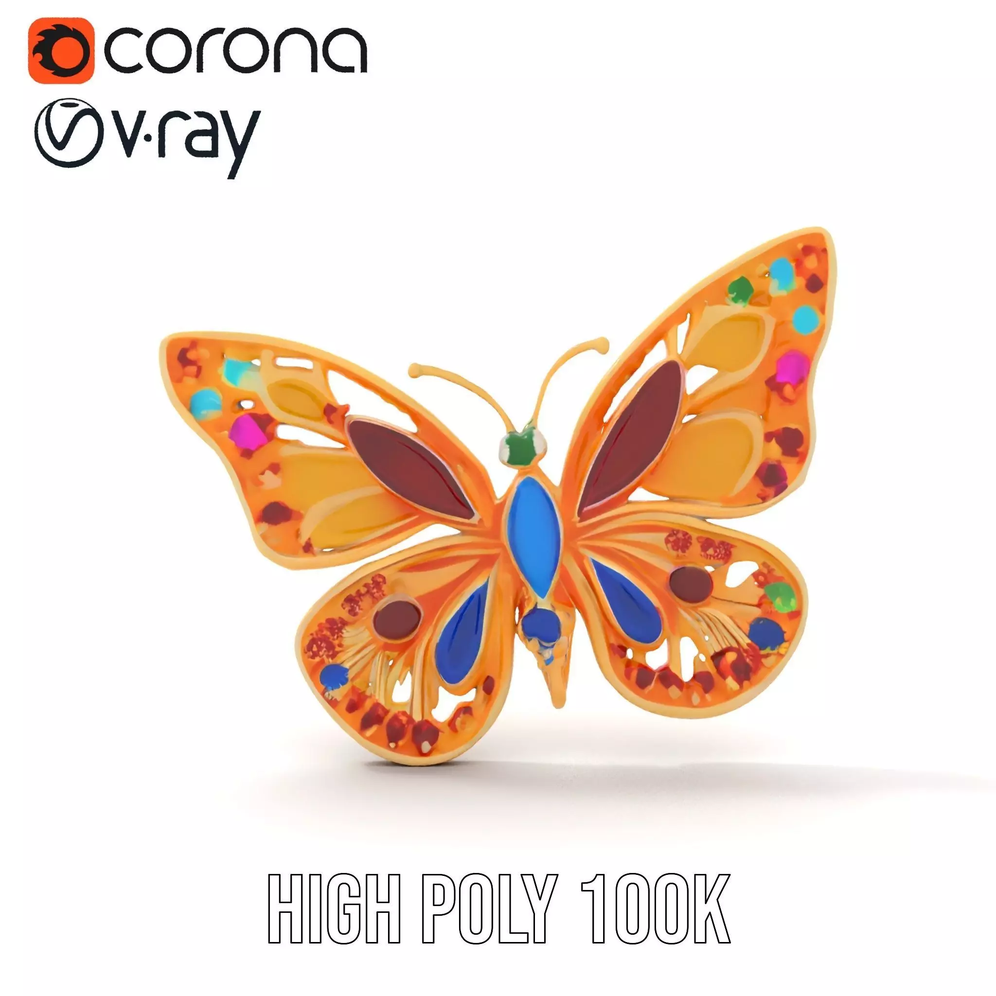 Colorful Gem Butterfly model pack Low-poly 3D model_27