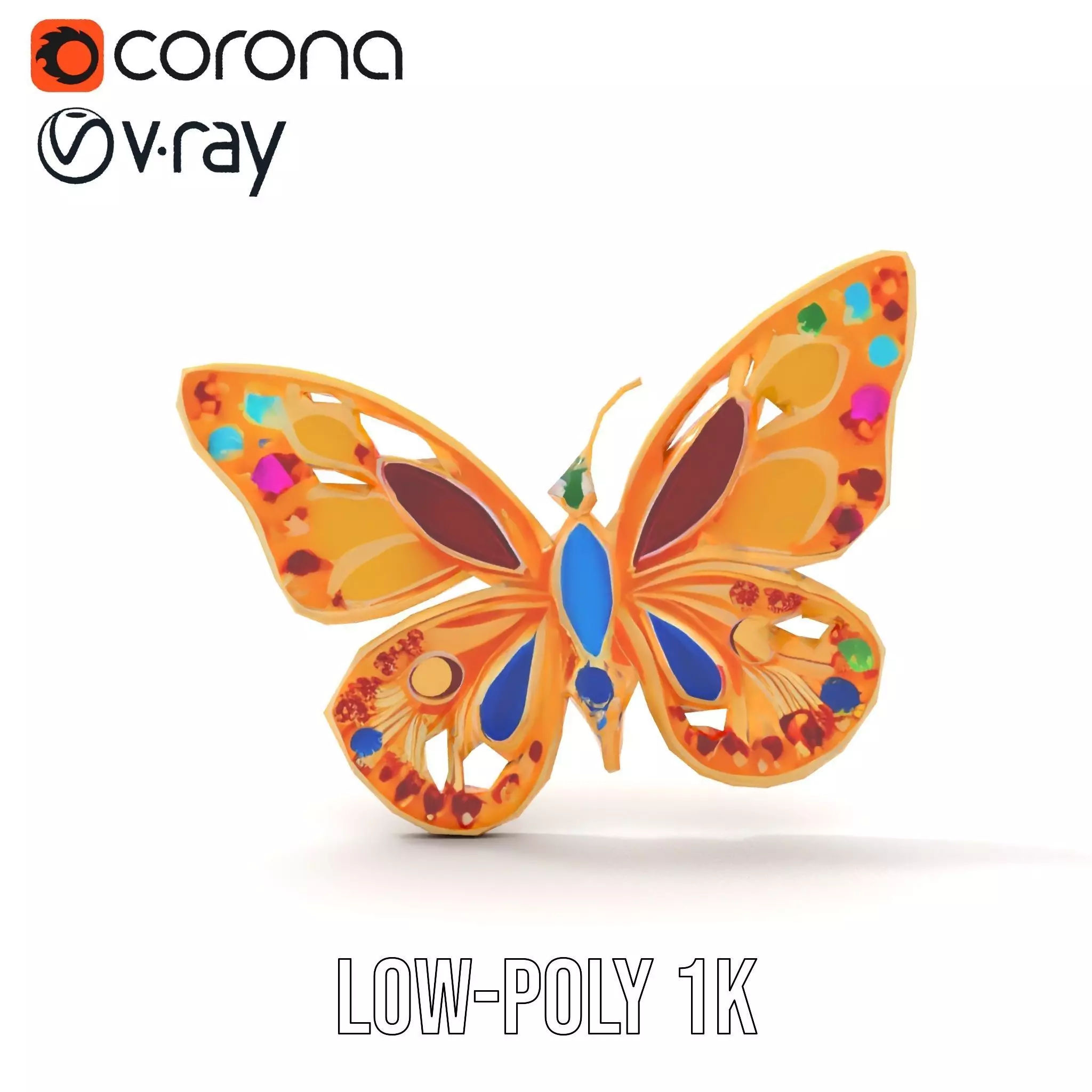 Colorful Gem Butterfly model pack Low-poly 3D model_12