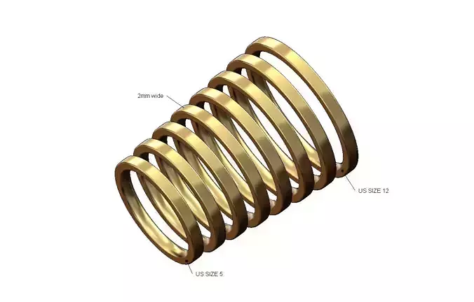 2mm wide flat comfort fit wedding band US sizes 5to12