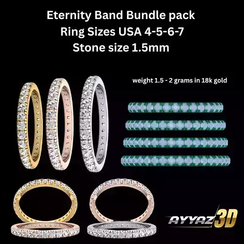 Eternity Bands Bundle STL 3D for Jewelry - Multiple Ring Sizes