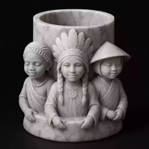 Marble Harmony Nations Girls Pen Holder Showpiece 3D print model