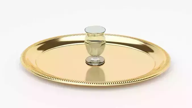 Golden Plate Tray With Glass 3D Model