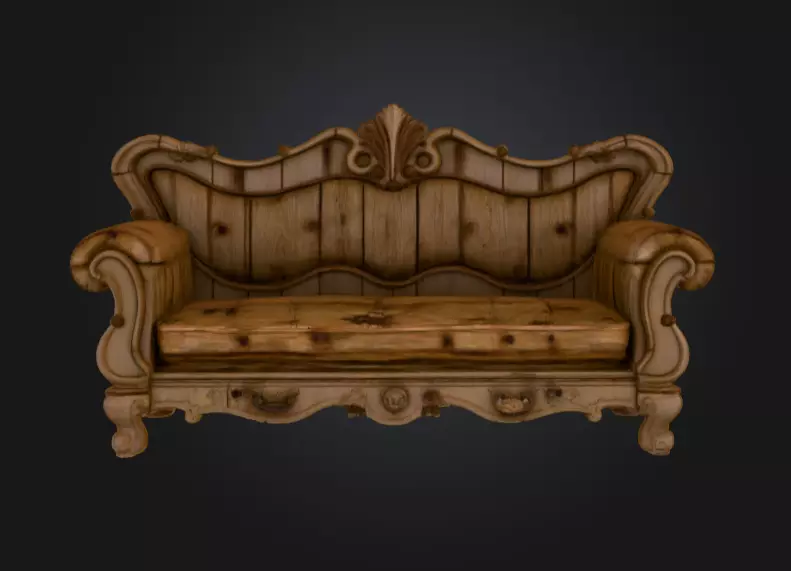 Decayed Baroque Sofa Low-poly 3D model_3