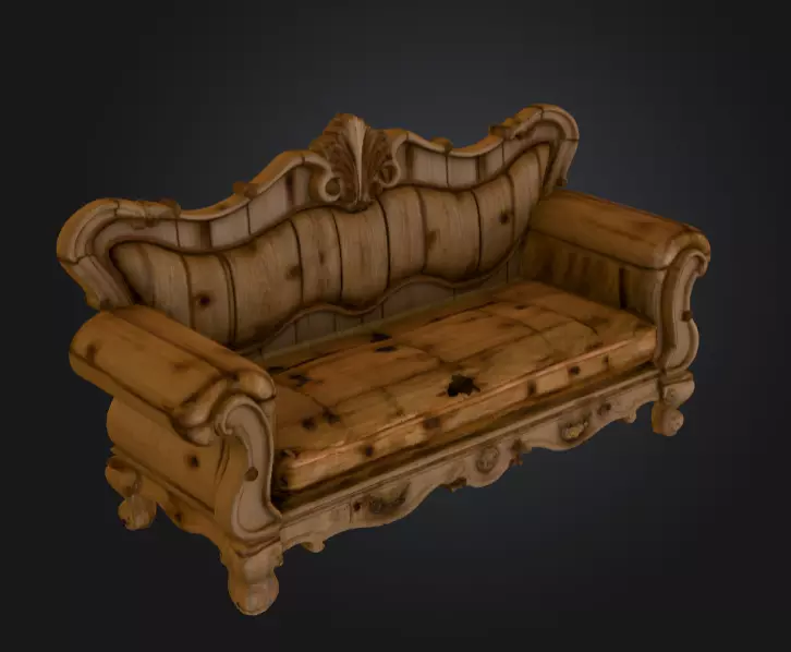 Decayed Baroque Sofa Low-poly 3D model_2
