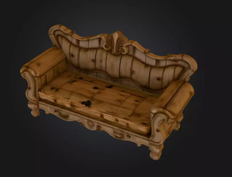 Decayed Baroque Sofa Low-poly 3D model_0